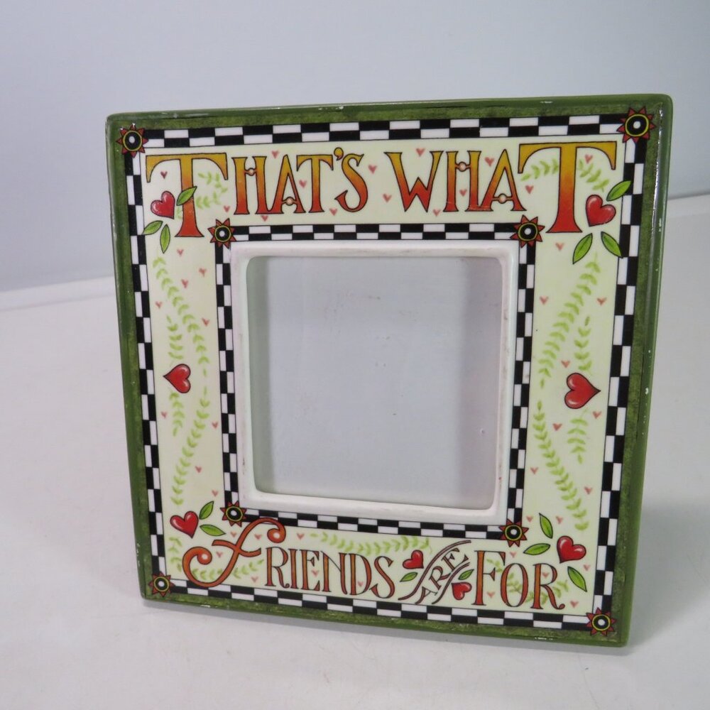 Mary Engelbreit Ceramic Frame in moss green & yellow FRIENDS